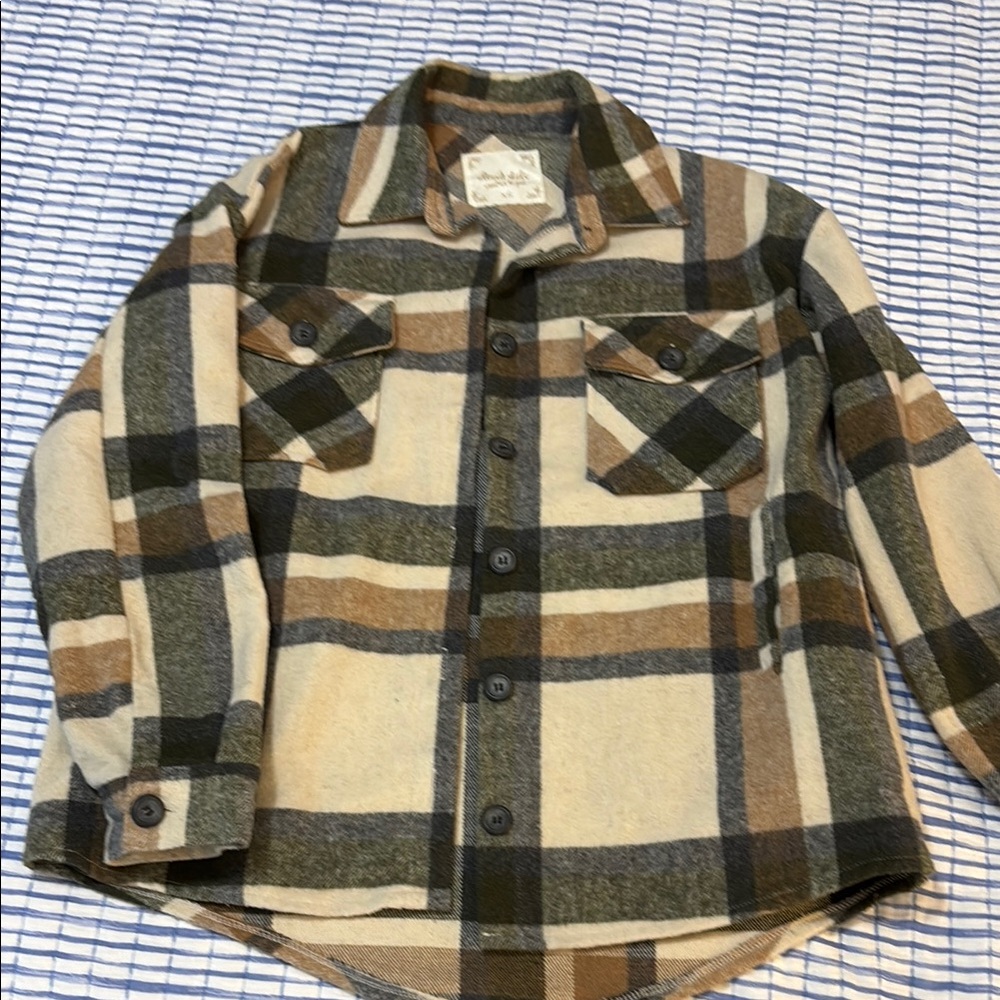 Altar’d State Shacket Green, Gray, and Brown Button Down Shirt Classic Plaid